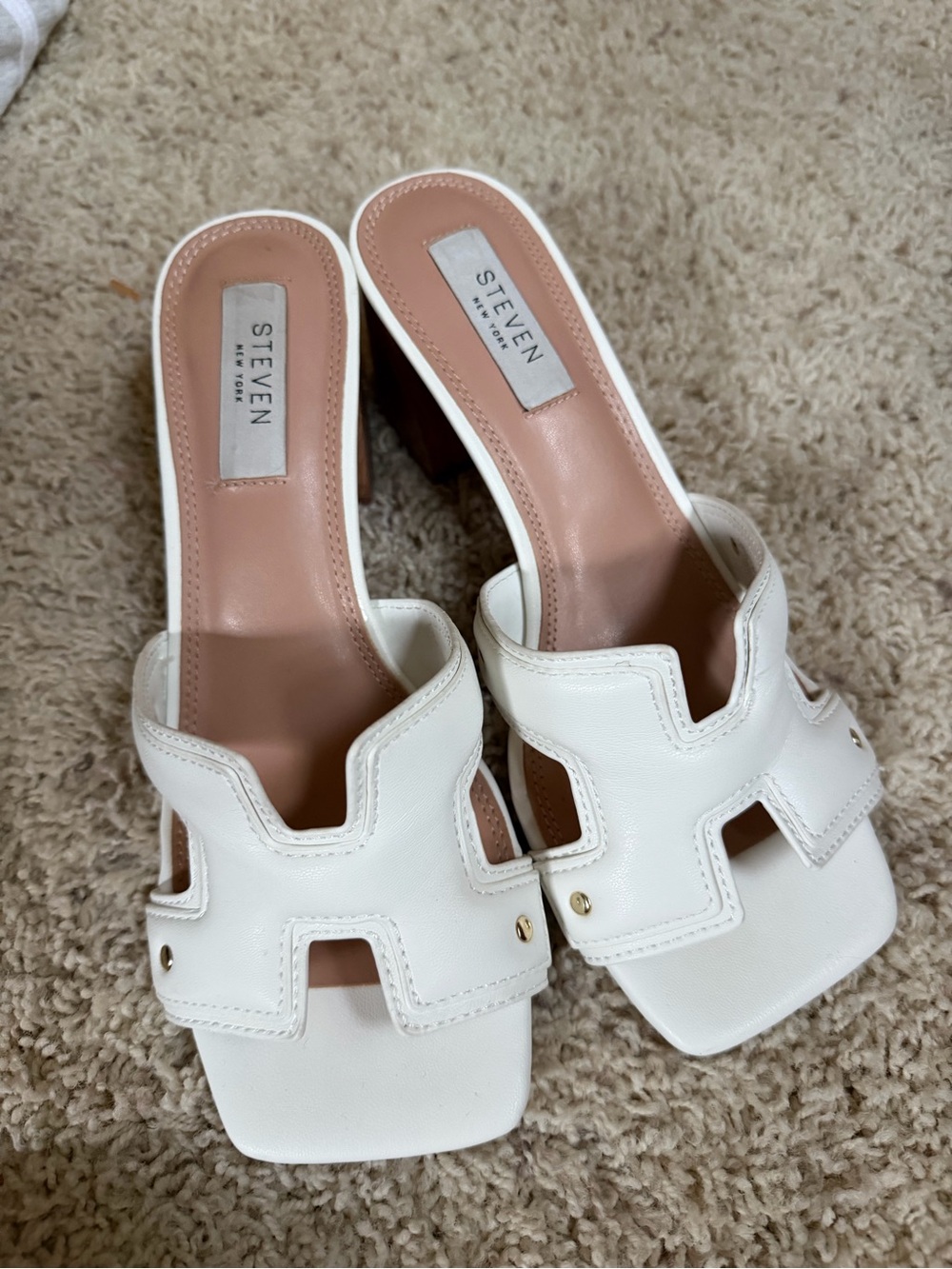 Steven By Steve Madden White Leather Cutout Block Heel Sandals